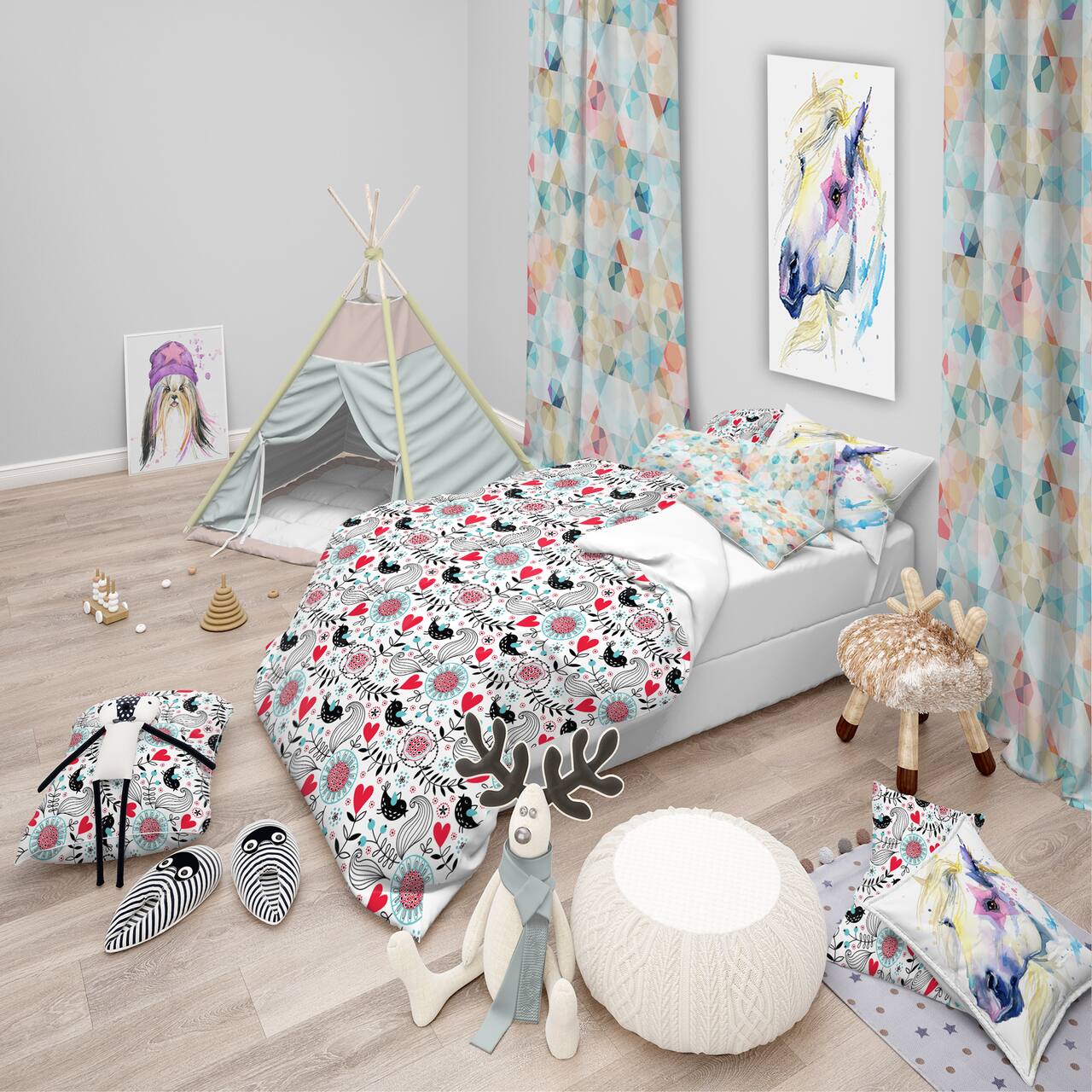 Designart 'Romantic Floral Pattern - Modern Kids Duvet Cover Set